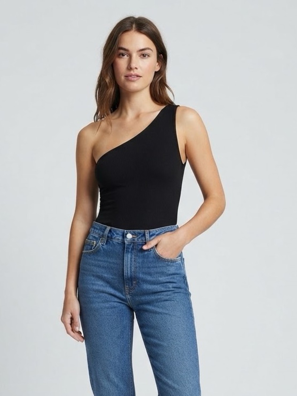 better / together Black  One Shoulder Bodysuit